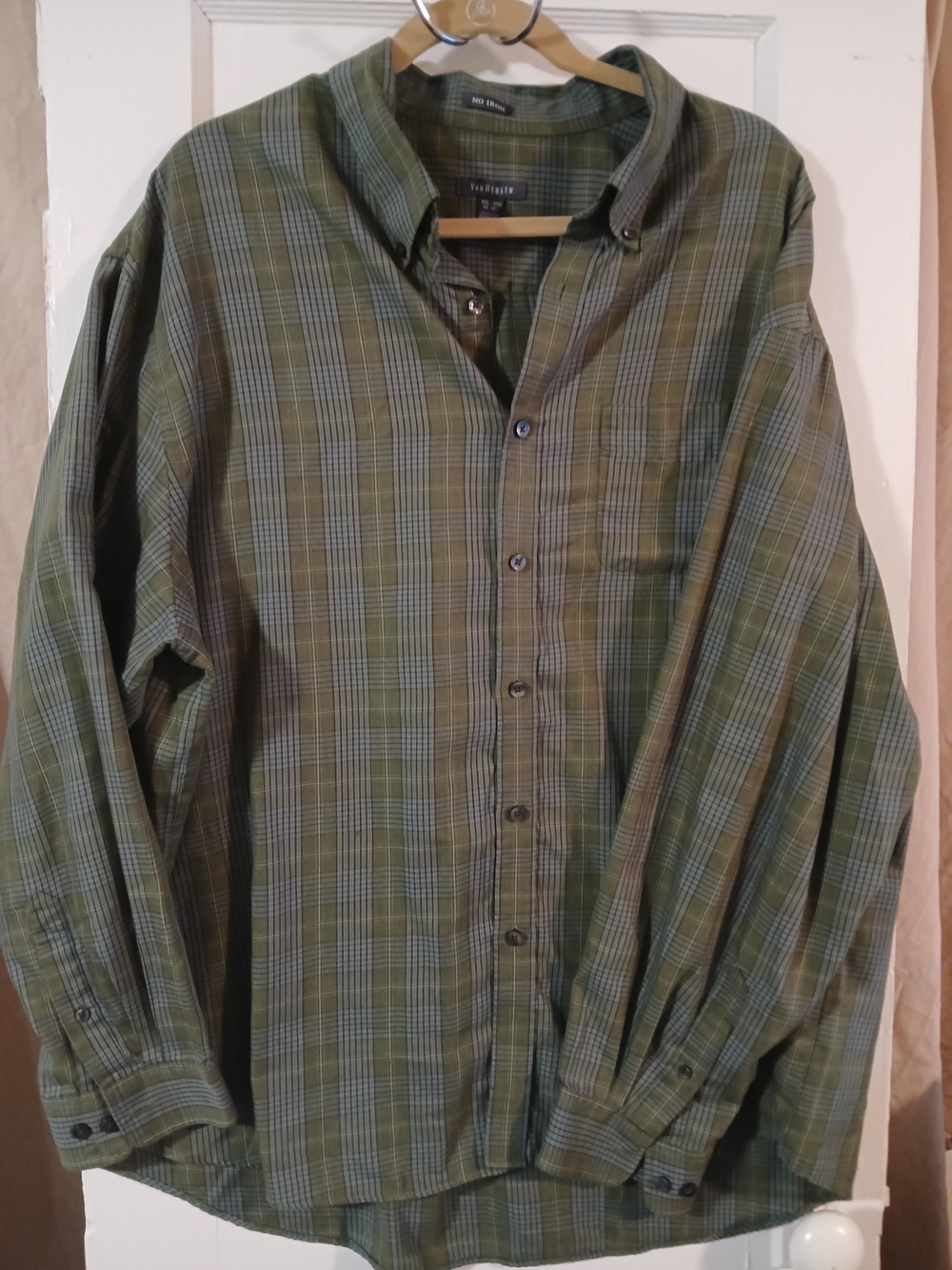 Van Heusen Olive and Gray Plaid Button-Down Shirt [134]